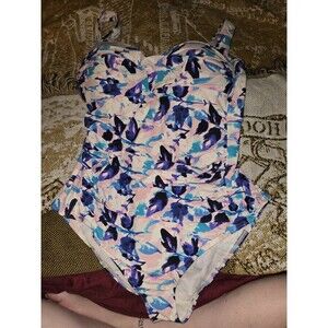 Niptuck One Piece Swimsuit Size 14 Slimming Tummy Control Pink Tropical Lined